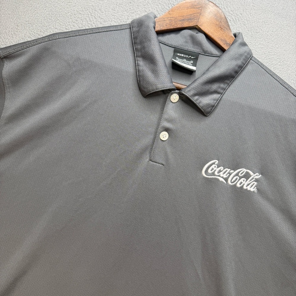 Nike Golf Dri-FIT Coca-Cola Polo Shirt Mens XL Gray Polyester Short Sleeve